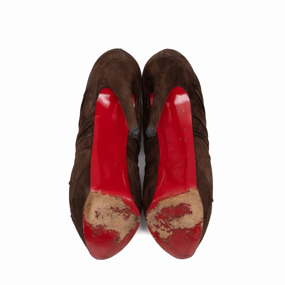 890$ Christian Louboutin Brown Suede Knotted Platform Pumps EU 39 US9 - Picture 7 of 13